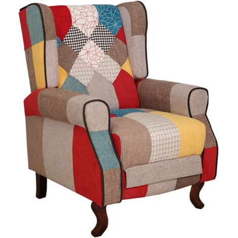 Poltrona relax tessuto patchwork BERGERE Reclinabile poggiapiedi