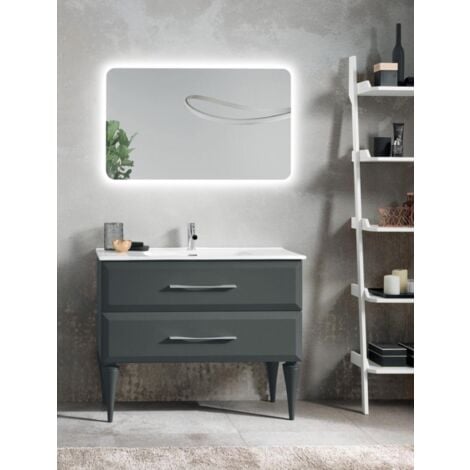 Mobile da bagno a terra moderno base 100 CLEIDE con 2 cassetti e lavabo  ANTRACITE OPACO