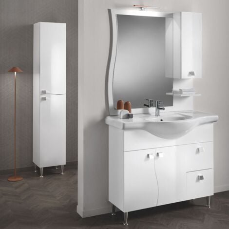 Mobile bagno a terra 105 cm in melaminico Bianco Lucido - Onda