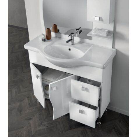 Mobile bagno a terra 105 cm in melaminico Bianco Lucido - Onda