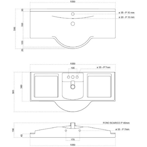 Mobile bagno a terra 105 cm in melaminico Bianco Lucido - Onda