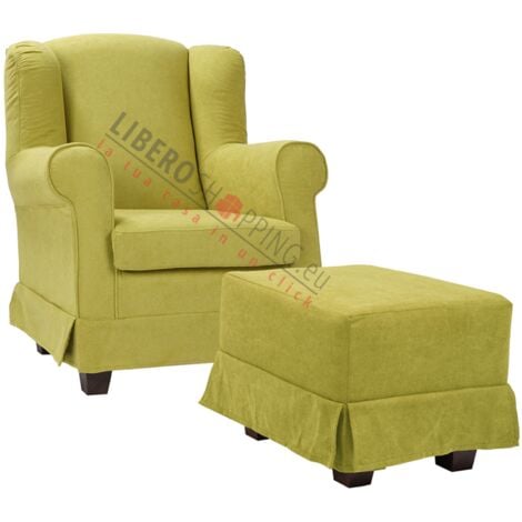 005348 - Poltrona imbottita in tessuto sfoderabile BERGERE LIME con pouf 