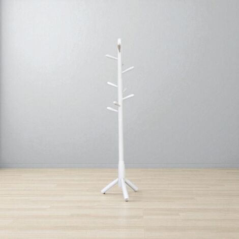 Appendiabiti da terra in legno con 9 ganci base tre piedi altezza 180 cm Bianco