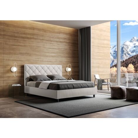 Letto matrimoniale con contenitore PRIYA bianco con rete a doghe