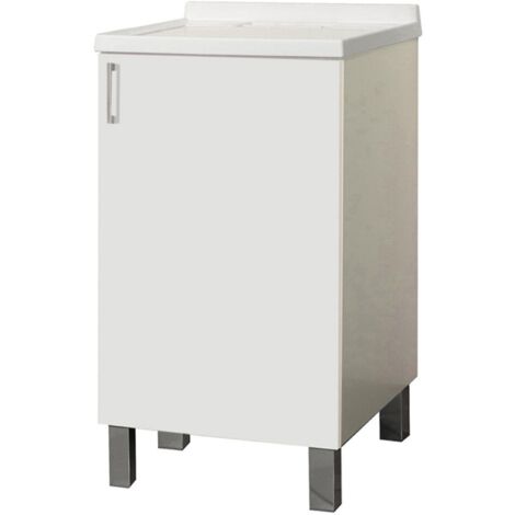 Mobile Lavatoio in legno Bianco a 1 anta con vasca in metacrilato 50x50 cm (1/3)