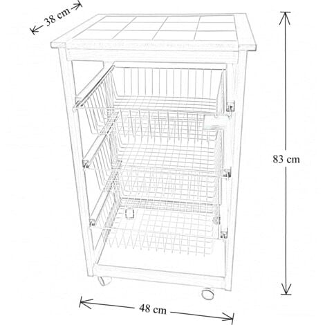 Carrello da cucina portafrutta con 3 cestelli senza base LACCATO BIANCO