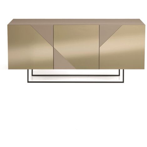 Madia credenza 3 ante in vetro specchio Bronzo e cassa Tortora ARTE 180 con piedini sagomati