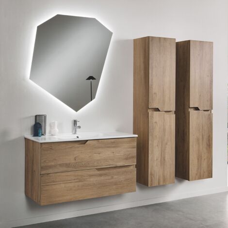 Mobile da bagno sospeso base 100 BORA moderno a 2 cassetti con lavabo ROVERE NODI