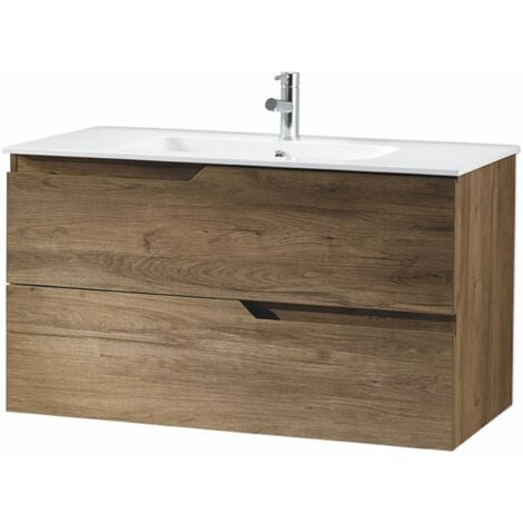 Mobile da bagno sospeso base 100 BORA moderno a 2 cassetti con lavabo  ROVERE NODI