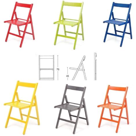 6 Sedie pieghevoli in legno colorate listellare Rosso,Verde,Grigio,Giallo,Blu,Arancione