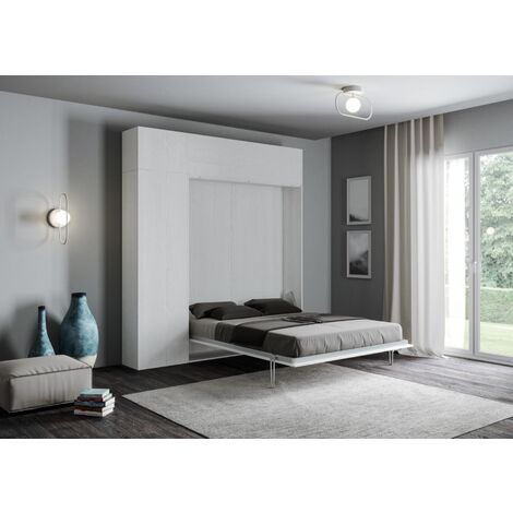 Letto matrimoniale a scomparsa 160 cm con mobili Bianco KENTARO