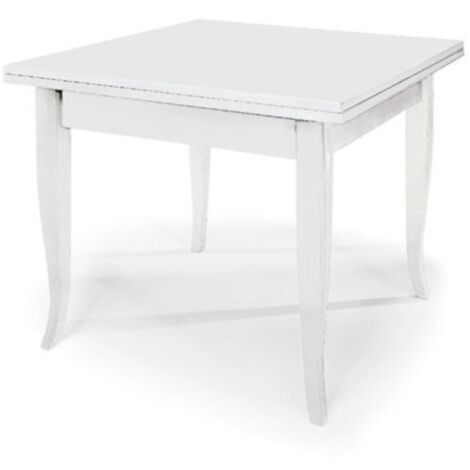 Tavolo in legno classico a libro quadrato BIANCO misura 90x90 cm esteso 180 cm