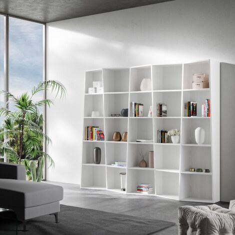 Libreria in legno Bianco 227x200h cm con 5 elementi e vani trapezoidali TREK (1/3)