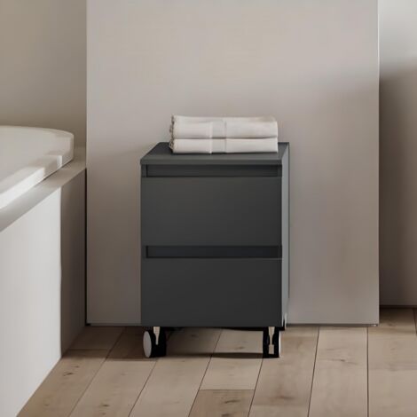 Carrello multiuso in legno con ruote e 2 cassetti 41x44xH58 Grafite Opaco (1/4)