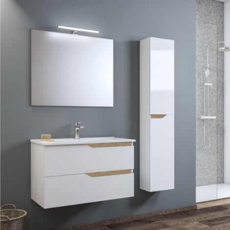 Mobile Bagno base sospesa laccato Bianco Lucido con lavello e cestone