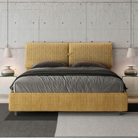 Letto matrimoniale contenitore imbottito 160x200 tessuto Aragona 3 giallo Mados (1/5)