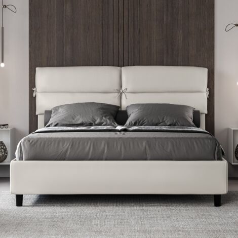 Letto matrimoniale contenitore imbottito 160x200 similpelle bianco Nandy (1/5)
