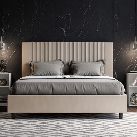 Letto matrimoniale contenitore imbottito 160x190 similpelle tortora Goya (1/5)