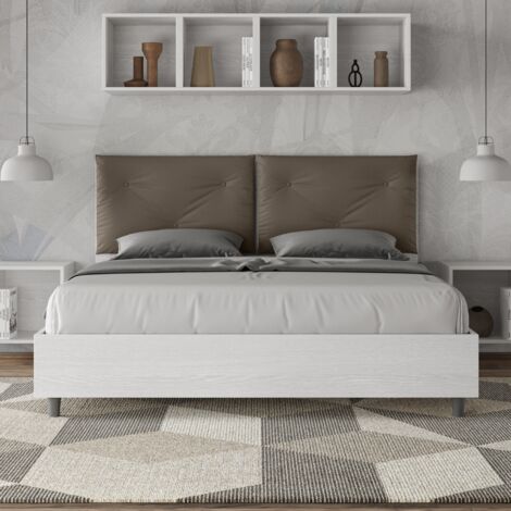 Letto matrimoniale contenitore 160x190 bianco frassino cuscini similpelle cappuccino Egos Appia (1/5)