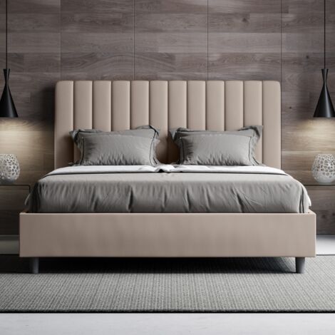 Letto matrimoniale contenitore imbottito 160x200 similpelle tortora Agueda