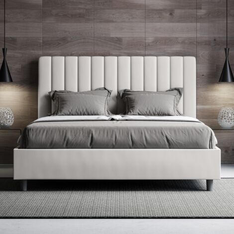 Letto matrimoniale con rete imbottito 160x210 similpelle bianco Agueda (1/4)