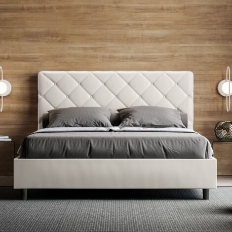 Letto matrimoniale contenitore imbottito 160x200 similpelle bianco Priya (1/5)