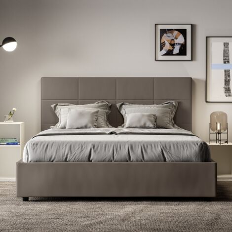 Letto matrimoniale senza rete imbottito 160x200 similpelle cappuccino Mika (1/4)