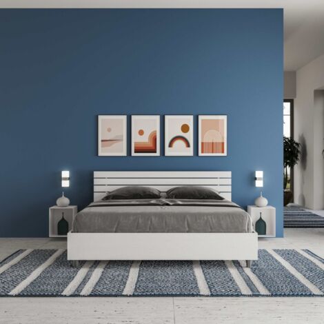 Letto matrimoniale senza rete 160x190 testata inclinata con doghe bianco frassino Ankel (1/5)