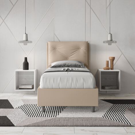 Letto singolo contenitore imbottito 80x200 similpelle tortora Appia (1/5)