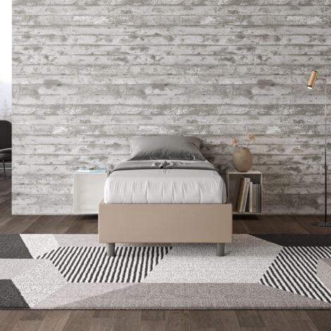 Letto singolo contenitore imbottito 80x200 similpelle tortora Azelia (1/5)