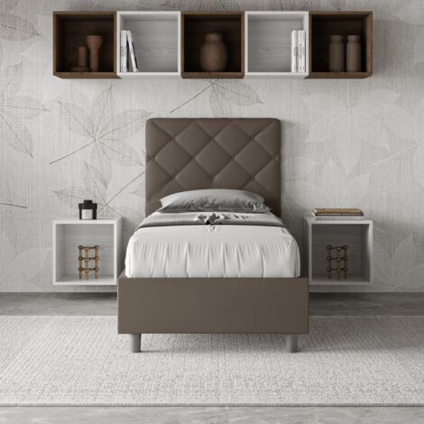 Letto singolo contenitore imbottito 80x190 similpelle cappuccino Priya (1/5)