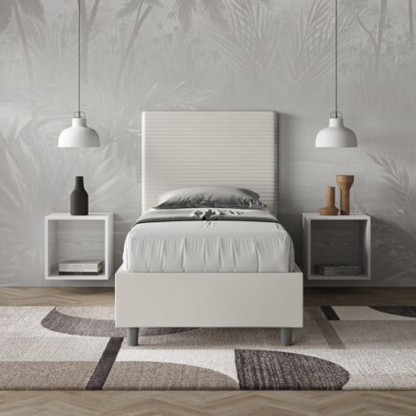 Letto singolo senza rete imbottito 80x210 similpelle bianco Focus (1/4)
