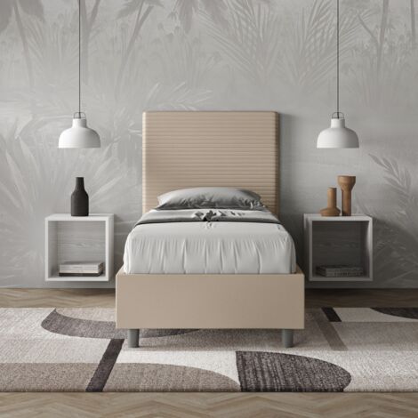 Letto singolo senza rete imbottito 80x190 similpelle tortora Focus (1/4)