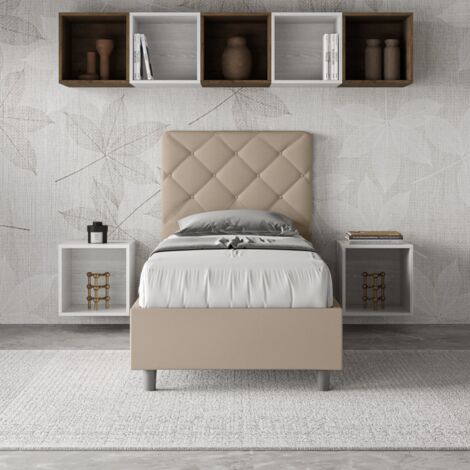 Letto singolo senza rete imbottito 80x190 similpelle tortora Priya (1/4)