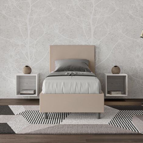 Letto singolo contenitore imbottito 80x210 similpelle tortora Adele (1/5)