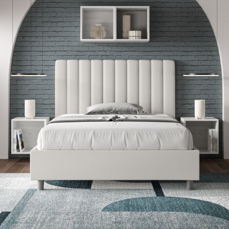 Letto una piazza e mezza senza rete imbottito 120x200 similpelle bianco Agueda (1/4)