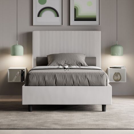 Letto una piazza e mezza senza rete imbottito 120x210 similpelle bianco Goya (1/4)