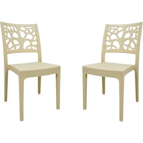 Sedia da bar cucina in polipropilene impilabile TETI Beige Set 2