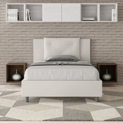 Letto una piazza e mezza senza rete imbottito 120x210 similpelle bianco Appia (1/4)