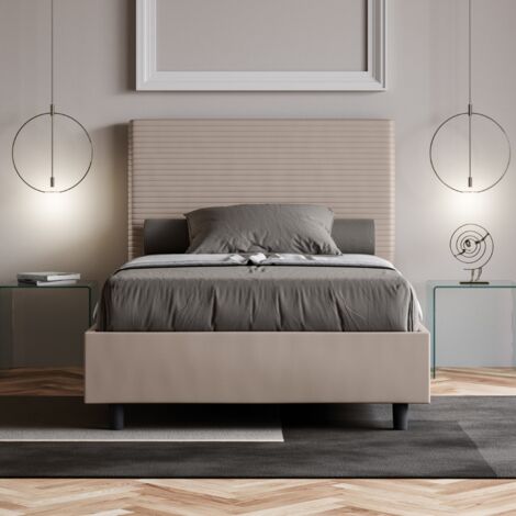 Letto una piazza e mezza senza rete imbottito 120x200 similpelle tortora Focus (1/4)