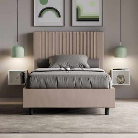 Letto una piazza e mezza contenitore imbottito 120x210 similpelle tortora Goya (1/5)