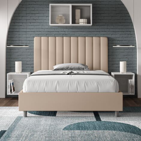 Letto una piazza e mezza senza rete imbottito 120x200 similpelle tortora Agueda (1/4)