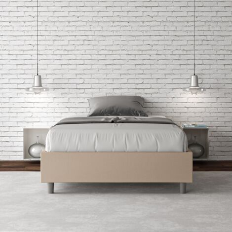 Letto matrimoniale francese contenitore imbottito 140x190 similpelle tortora Azelia (1/5)