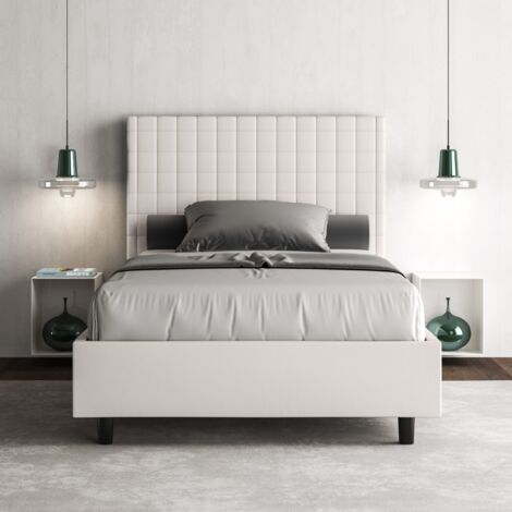 Letto matrimoniale francese contenitore imbottito 140x200 similpelle bianco Sunny (1/5)