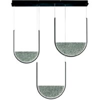 Lampada a sospensione LOTUS 3 Luci base rettangolare 106 cm e vetro granigliato FUME'
