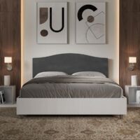 Letto contenitore da 160x190 in legno bianco e testata in microfibra grigio Grace
