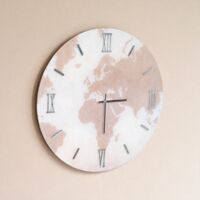 Orologio rotondo in vetro temperato con mappamondo Rosa D65 cm - CALIN