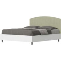 Letto matrimoniale e rete 160x200 in legno bianco e testata in microfibra te' verde Antilia