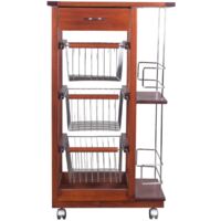 Carrello Da Cucina In Faggio Con Piano In Ceramica, Cestelli E Portabottiglie – Made In Italy – Naturale