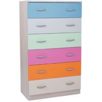 Cassettiera settimino in melaminico 6 cassetti 74x126h cm Multicolor